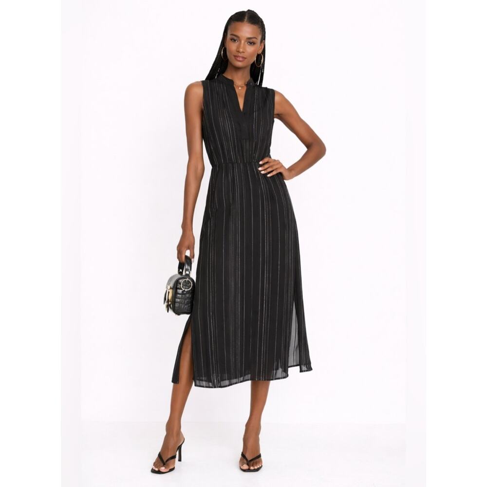 VINCE x Revolve Drapey Stripe Tiered Midi Dress | Black Pinstripe Minimialist 0 - Picture 11 of 11